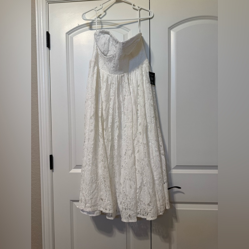 NWT Lulus Exquisite Aura White Lace Strapless Bustier Midi Dress - Picture 7 of 11